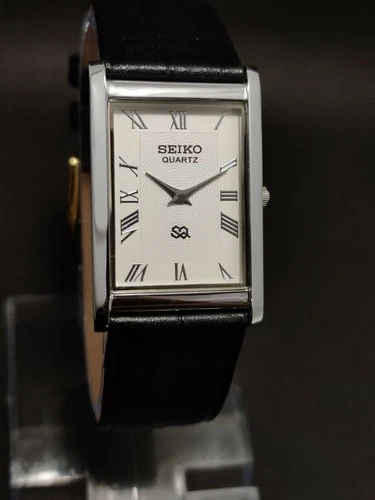 Vintage Seiko Slim Tank Quartz Men White Dial Dress Watch-Free DDP Shipping