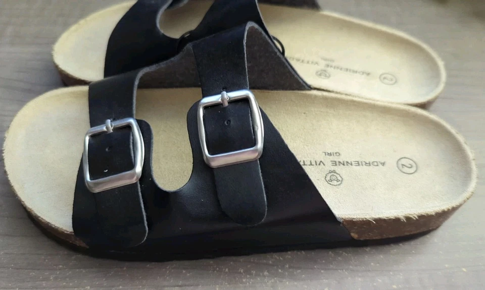 Sandalias Adrienne Vittadini Niña Talla 4 Negras Doble Correa Hebilla Deslizables Brooklyn Foto 2 de 3