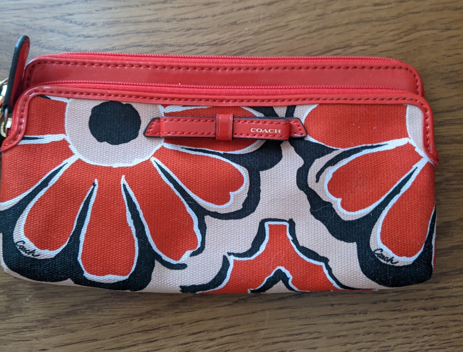 Coach Printed Floral Double Zip Pocket Cotton Canvas  Wallet thumbnail 5