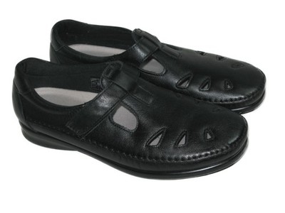 SAS Roamer Walking Casual Shoes Women Size 12 W with Strap Black Leather $195