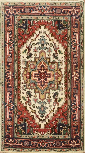 Hand-Knotted Medallion Wool Carpet Geometric Beige Indian Rug 3x5 Ft Foyer Rug - Picture 1 of 12