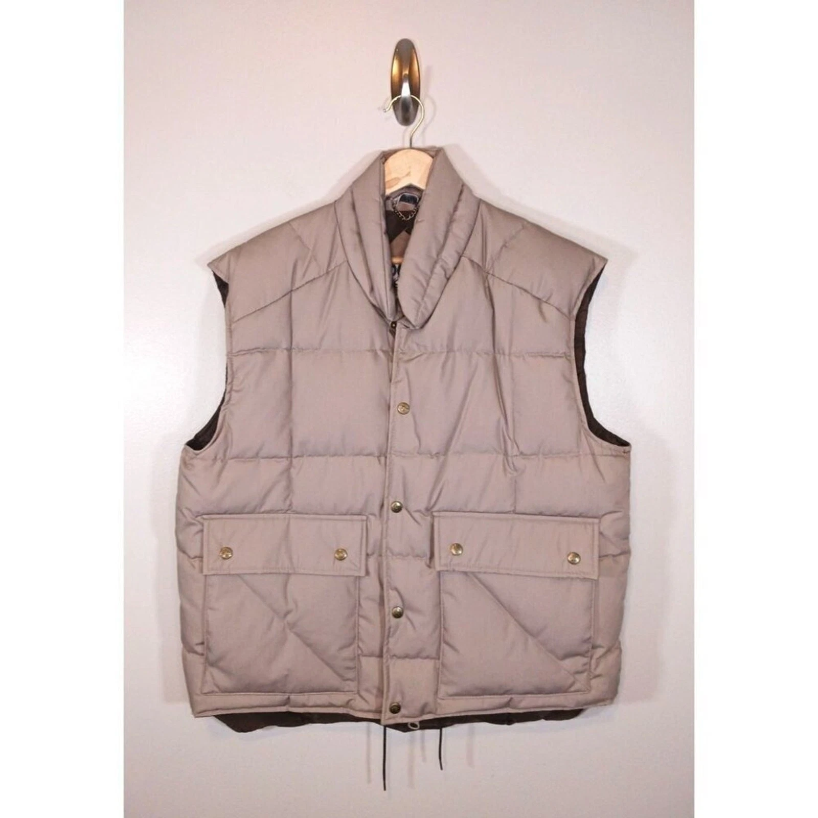 Vintage Down Designs Down Puffer Vest Mens Large Taupe Outdoor Utility Gorpcore