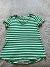 Sonoma Women Striped Short Sleeve V-Neck T-Shirt Green White Size S