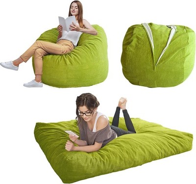 umbaubarer Sitzsack Schlafsofa Doppelsessel Liege Cord grün