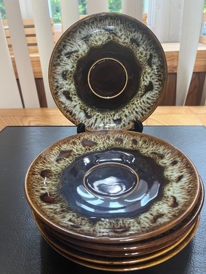 VTG SET OF 6 CANONSBURG USA POTTERY  BROWN DRIP GLAZE SAUCERS