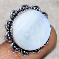 925 Silver Plated Round Rainbow Moonstone Ring US 6.5 Party Theme Jewelry JW