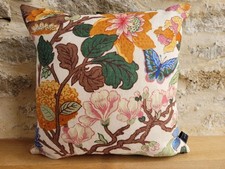 GP & J Baker Magnolia Linen Natural Brights & Gree Velvet Fabric Cushion Cover E