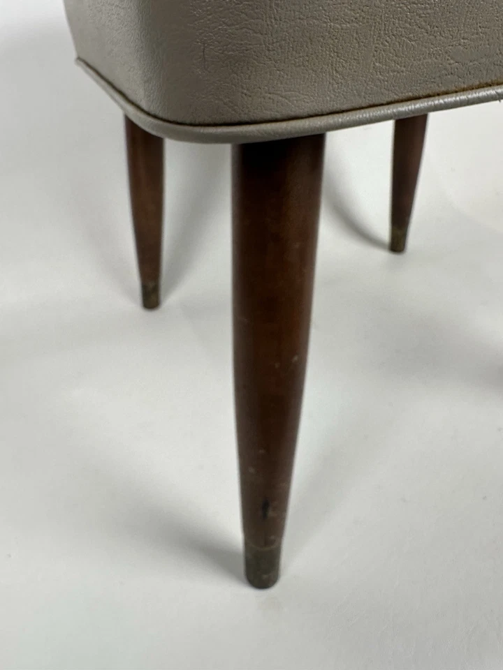 Vintage MCM Mid-Century 15" Square Footstool Ottoman Stool Vinyl Tapered Legs - Image 4 of 4