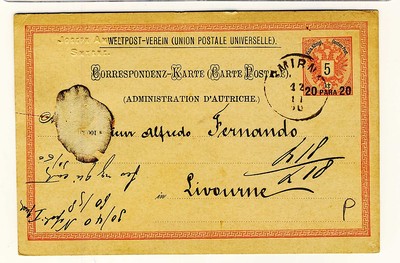 C6274- Osterreich Levant Izmir für Livorno (Italien), 20 Para su 5, 1890
