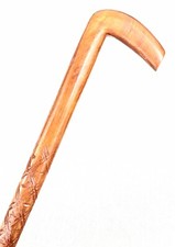 Vintage Folk Art Carved Hardwood Shaft Swagger Knob Walking Stick Cane 31.5  L