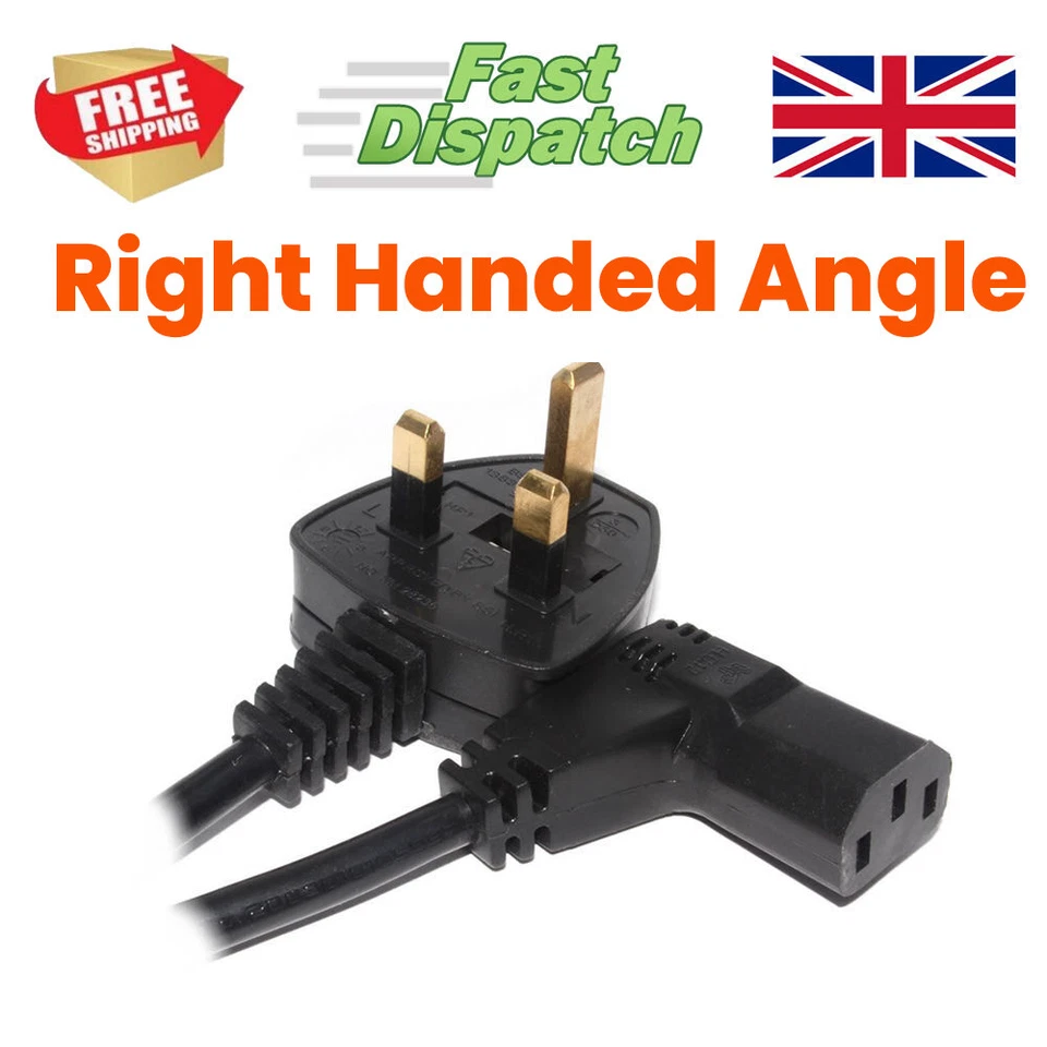 Power Cord UK Plug to Right Angled IEC C13 Cable kettle LEFT or RIGHT Hand Angle - Image 2 of 4
