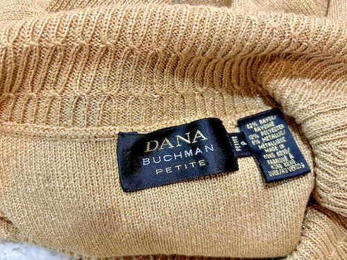 Dana Buckman Gold Sparkly Cowl Turtleneck Sweater Petite (4-6) - Picture 12 of 13
