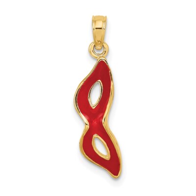 14k Gelbgold 3-D und abgeschrägte rote Emaille Maskerade Maske Anhänger Mutter Geschenk