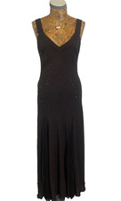 MARKS & SPENCER DRESS 8 LONG BROWN Chiffon Long Sequin Pleats Flare NEW RRP£59.5