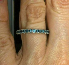 2.40Ct Round London Blue Topaz Created Eternity Band Ring 14K White Gold Plated