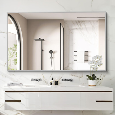 Large Silver Rectangle Bathroom Mirror, 36x55 Inch, Versatile Wall Decor