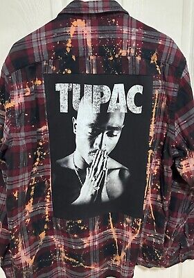 TUPAC Distressed Flannel Shirt w/ Tupac praying vintage tee TUPAC Distressed Flannel Shirt w/ Tupac praying vintage tee