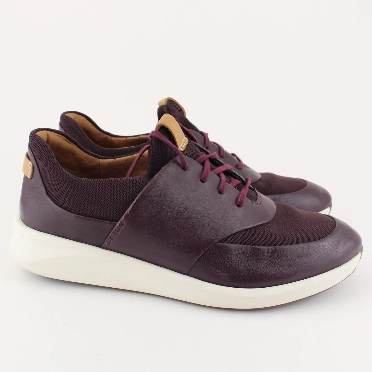 Clarks Un Rio Lace Womens Size 9.5M Aubergine Leather Sneakers