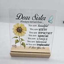 Keepsake Plaque for Sister Sunflower Sweet Saying Stand