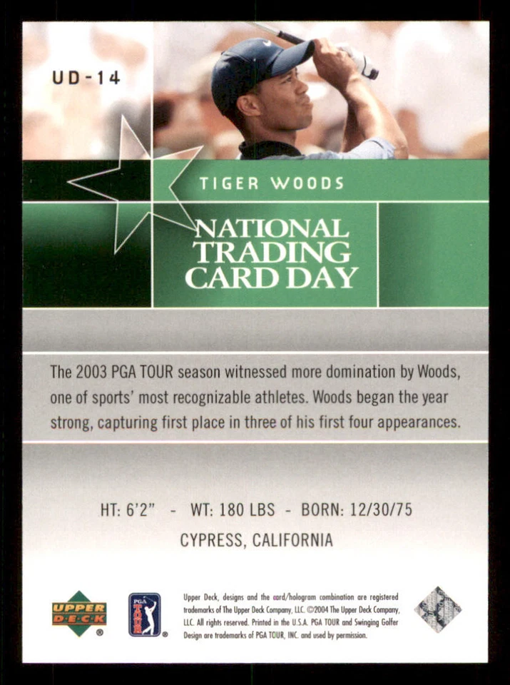2004 National Trading Card Day #UD14 Tiger Woods - Image 2 of 2