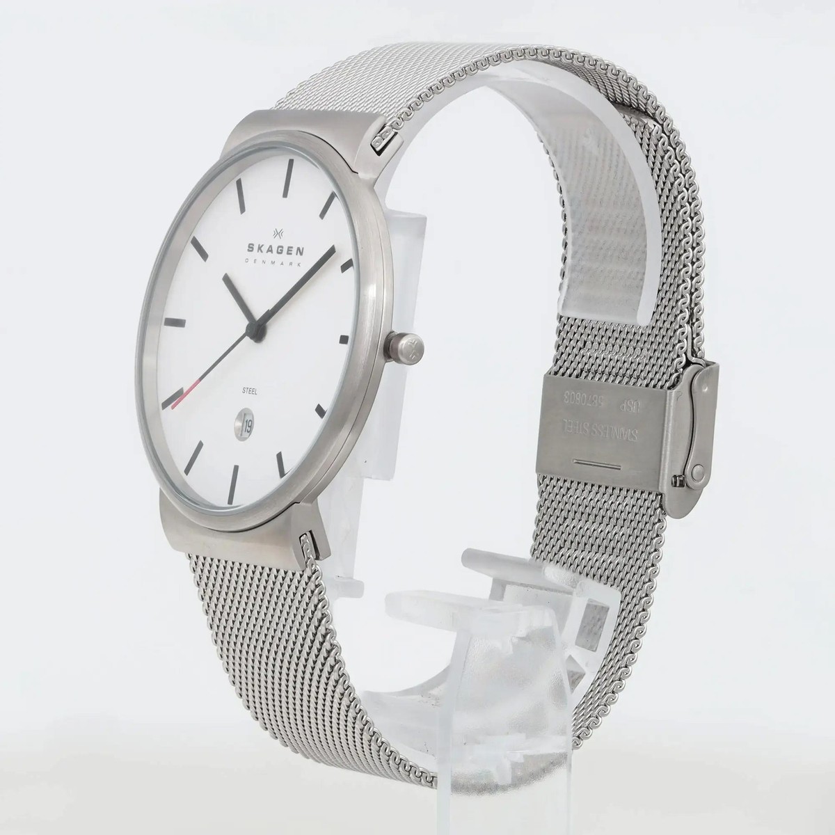 Skagen Klassik Stainless Steel White Dial Mesh Band Mens Quartz
