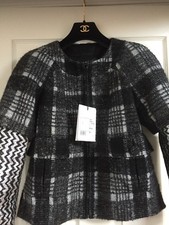 Chanel 16A NEW TAGS Tweed Grey Black Silver CC logo Buttons JACKET FR36