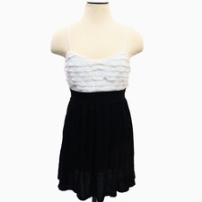 Vintage Y2K Forever 21 Dress Sz Large Ruffle Black White Fairy Babydoll USA