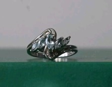 9ct Vintage White Gold Ring Aquamarine Diamond  Size N 1/2 7 1/4 Hallmarked Box