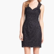 Adrianna Papell Black Cutout Back Lace Dress Black Size 6 #126 NWT 