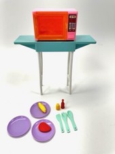Barbie Kitchen Set 7347 Arco Vintage 1988 -Pink Microwave on Cart Clean 