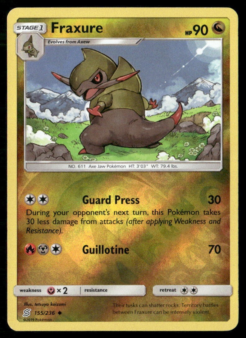2019 Unified Minds Set Pokemon Card 155  Fraxure Reverse Foil NM