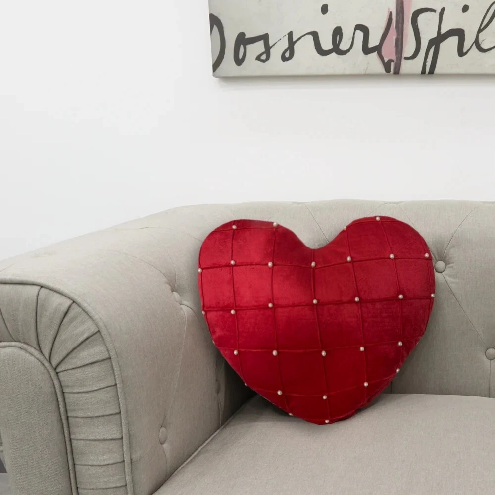Cuscino Decorativo A Forma Di Cuore Petrella - Morbido In Flanella Per Letto E Divano - Bianco 33x25,4 Cm