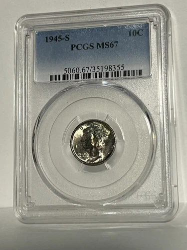1945-S 10c PCGS MS 67 ~ HIGH GRADE GEM SILVER MERCURY DIME