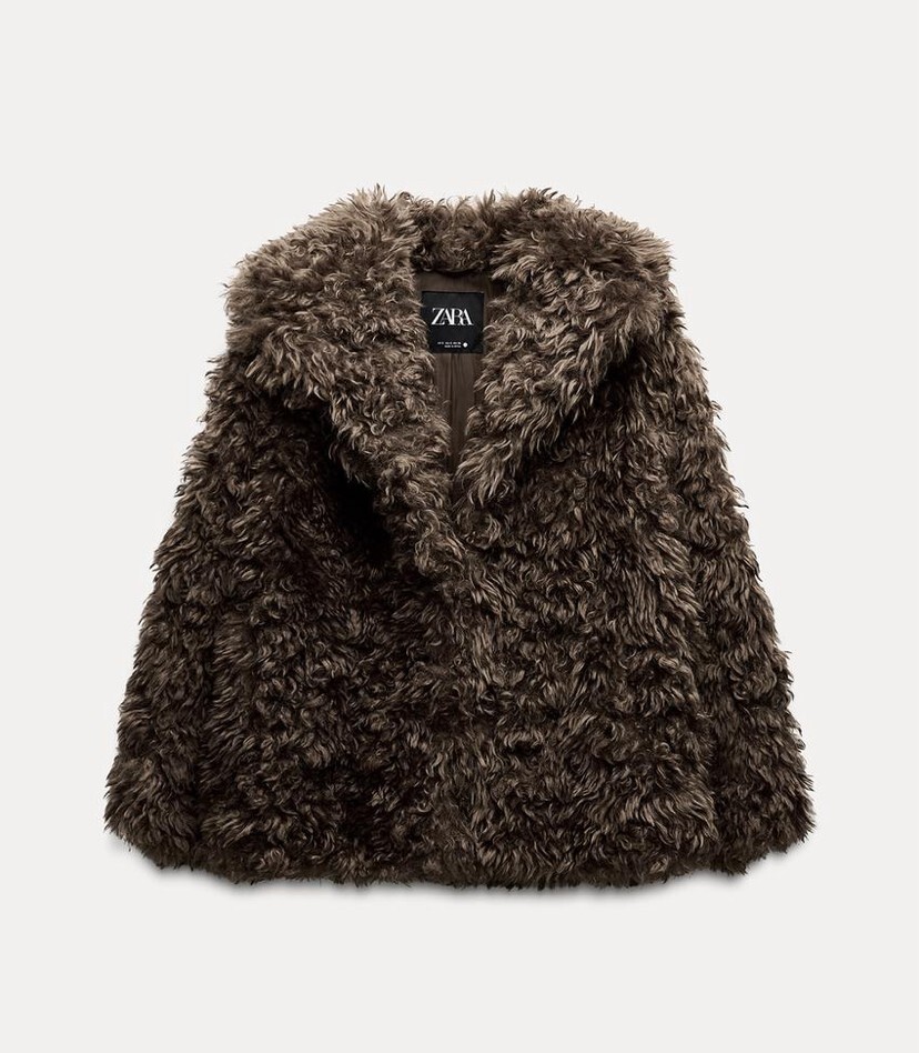 ZARA ZW COLLECTION FAUX FUR SHORT COAT CHOCOLATE FW24/25 SIZES