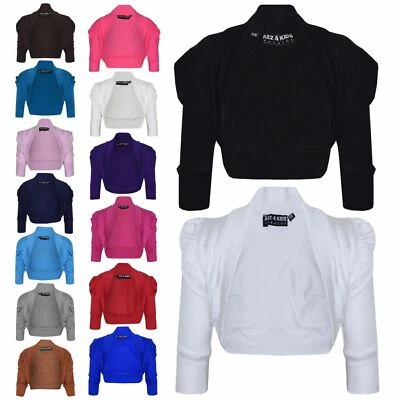 New Kids Girls Ruched Sleeve Stylish Shrug Bolero Cropped Cardigan 2-13 Years