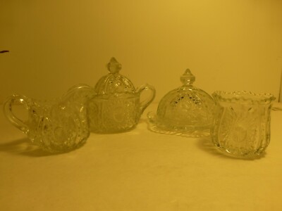 VINTAGE Pressed & Cut Clear Glass Sugar Creamer Toothpick & Butter Star & Flower