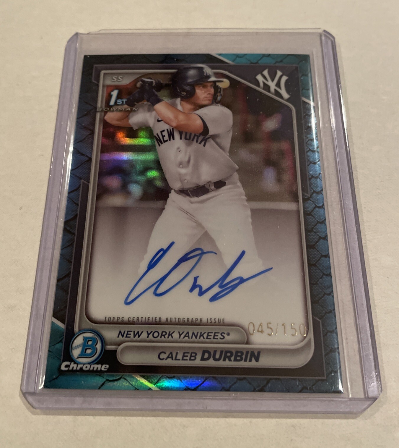 CALEB DURBIN 2024 BOWMAN CHROME 1ST BLUE REPTILIAN AUTOGRAPH AUTO 45/150