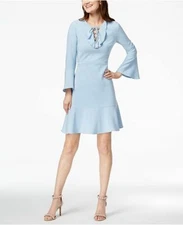 New $238 Jax Black Label Women Blue Lace-Up V Long-Sleeve Cocktail Dress Size 12