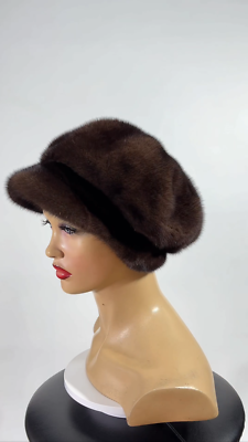帽子 Real fur cap Newsboy Fur Cap Womens Luxury 100% Real Mink Fur Hat Brown Russian