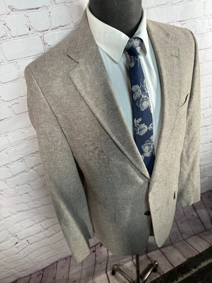 STAFFORD Mens Brown Khaki LINEN COTTON Classic Sport Coat Blazer Jacket SIZE 40R - Image 3 of 4