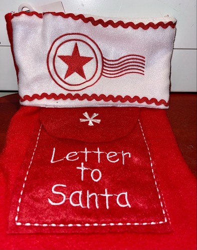 Calza natalizia LETTERA A BABBO NATALE rossa e bianca con tasca ricamata timbro postale nuova - Foto 4 di 8