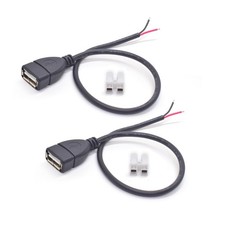 2PCS USB Female Pigtail 2 Wire,0.3M/1Ft 20AWG USB 2.0 Female Plug to Bare Wir...