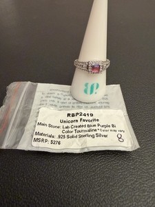 Bomb Party RBP2419 Unicorn Fav Blue Purple BiColor Tourmaline .925 Sz 8 Ring New