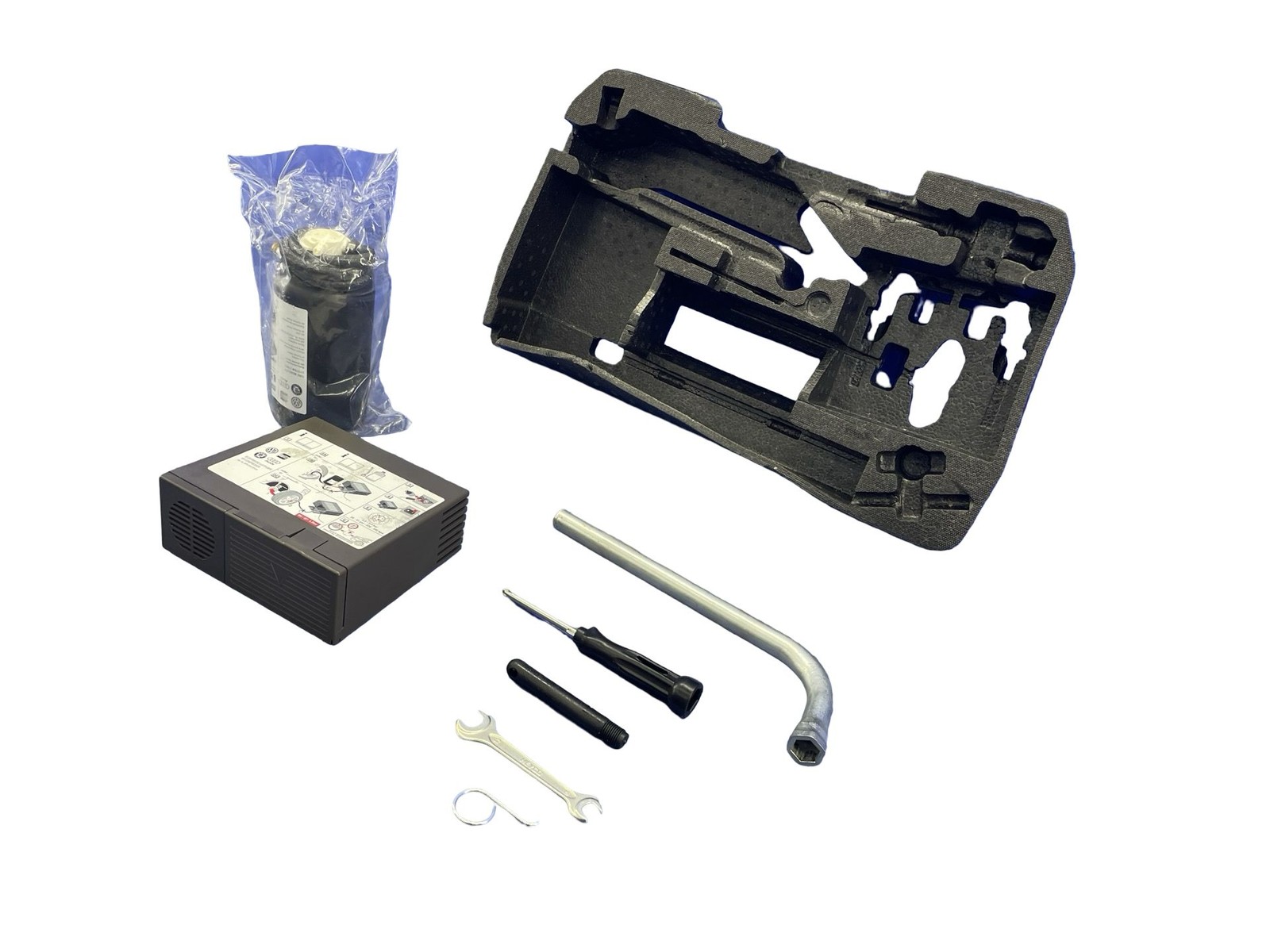 2008-2014 AUDI R8 TYPE 42 OEM EMERGENCY JACK STAND TOOL KIT TIRE INFLATOR SET