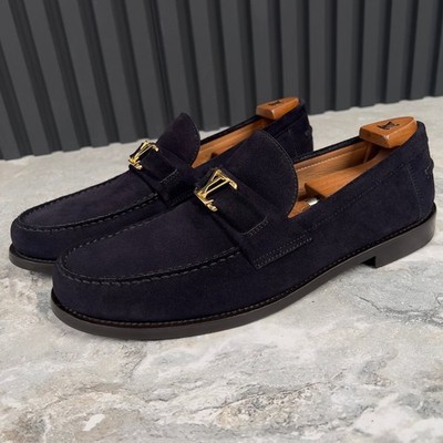 Louis Vuitton Logo LV Major Loafers Blue Suede 7.5 LV or 8.5 US or