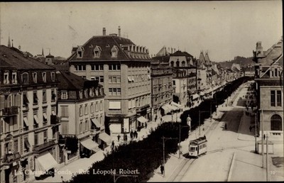 Postcard La Chaux de Fonds Canton of Neuchâtel, Rue Leopold Robert, tram - 3256451