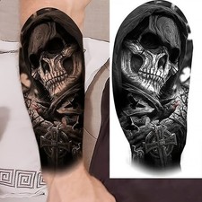 Grim Reaper Skull Temporary Tattoo Sheet Horror Halloween Dark Art Waterproof
