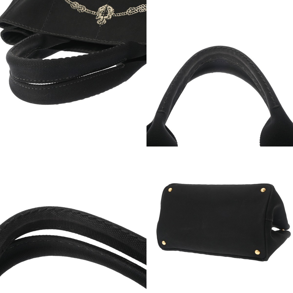 PRADA Canapa Tote Black Ladies Canvas Tote Bag AB Rank Used  from japan thumbnail 3