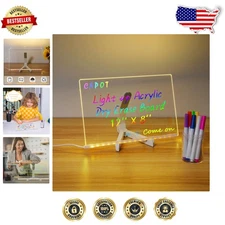 Clear LED Dry Erase Board 11.8" Desktop Glow Memo Doodle Board w/Stand
