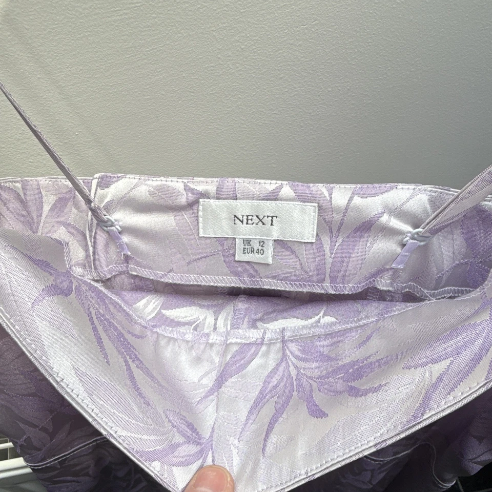 NEXT Purple Satin Floral Slip Dress Square Neck Strappy Midi Sleeveless Size 12 - Image 3 of 3